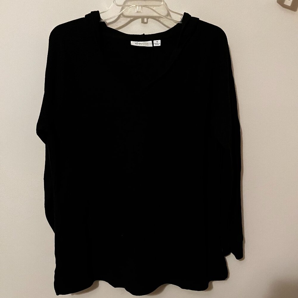GENTLY USED} Denmi & Co. Black V-Neck Ribbed Hoodie Sweater / Size M